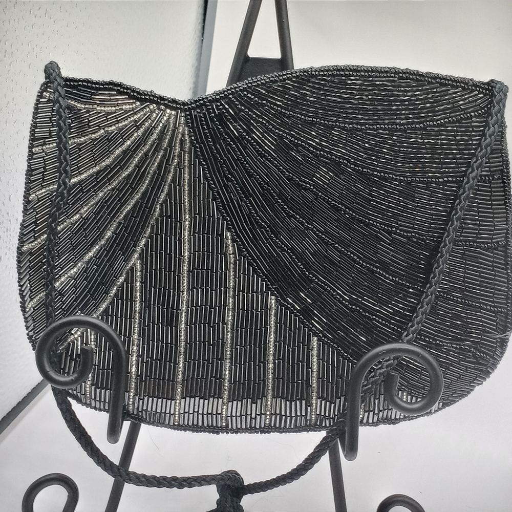 Dark Black, Gray and Silver Beading Clutch/shoulder bag